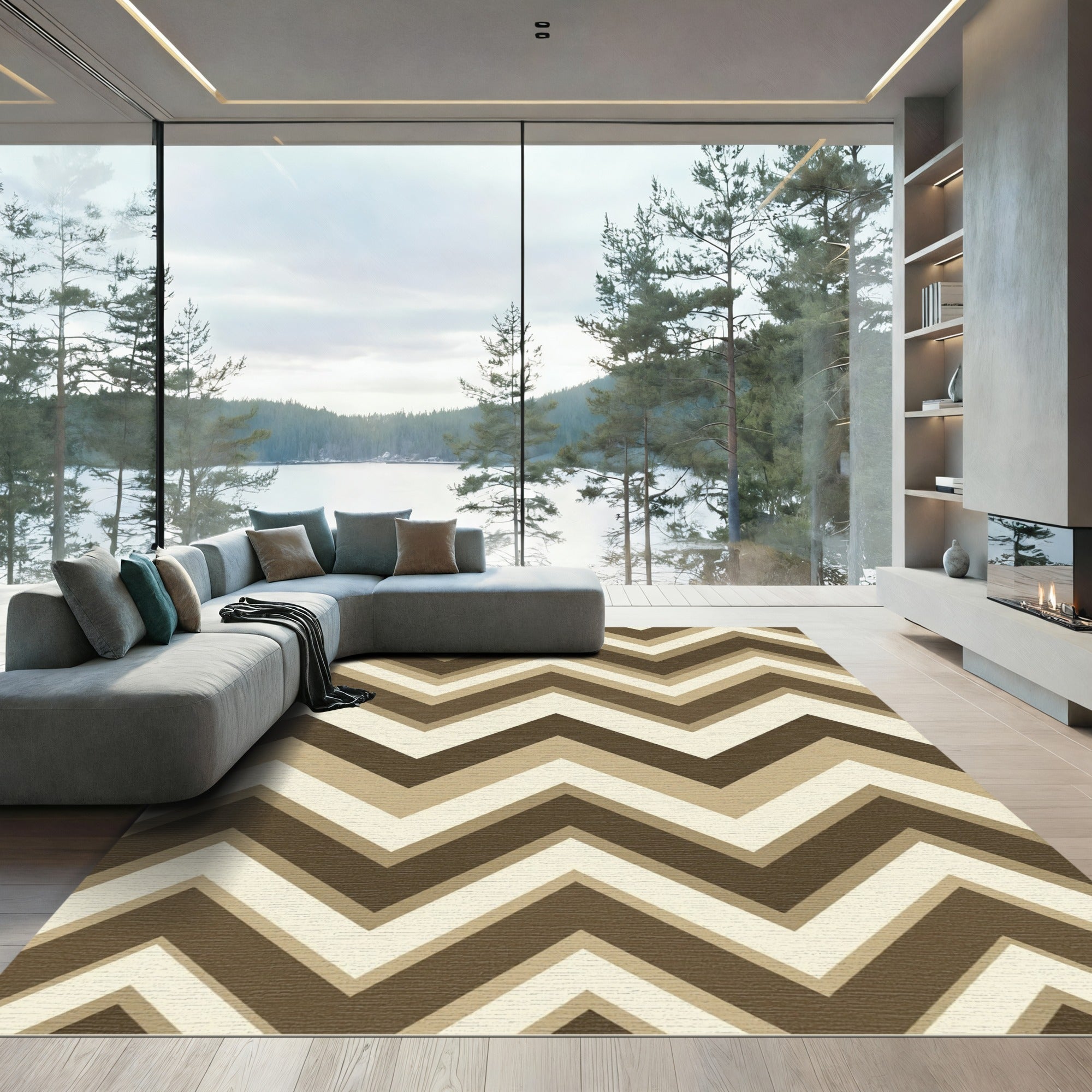 Neutral Earth Tone Chevron Zigzag Rug