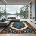 Ornate Indigo Azure Floral Medallion Rug