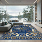 Navy Blue Celestial Compass Geometric Rug