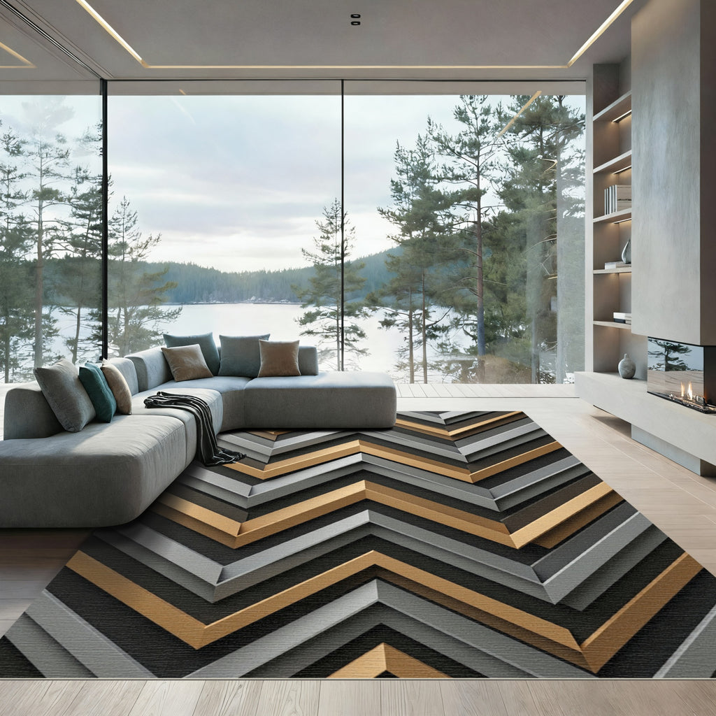 Metallic Gold and Silver Chevron Zigzag Rug