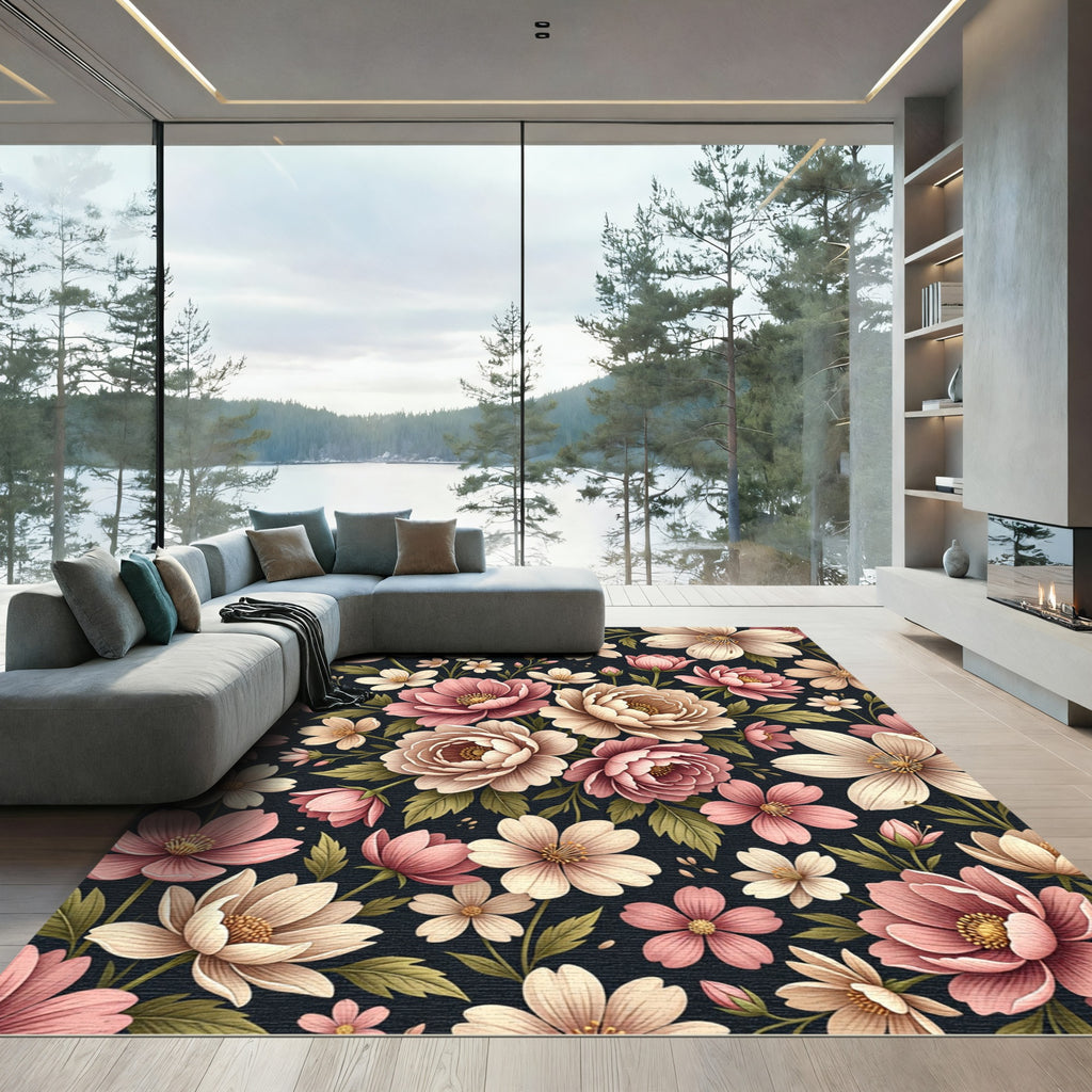 Romantic Pastel Floral Botanical Arrangement Rug