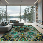 Aqua Gold Floral Damask Rug