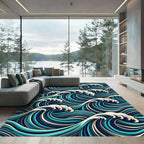 Deep Blue Ocean Wave Swirls Rug