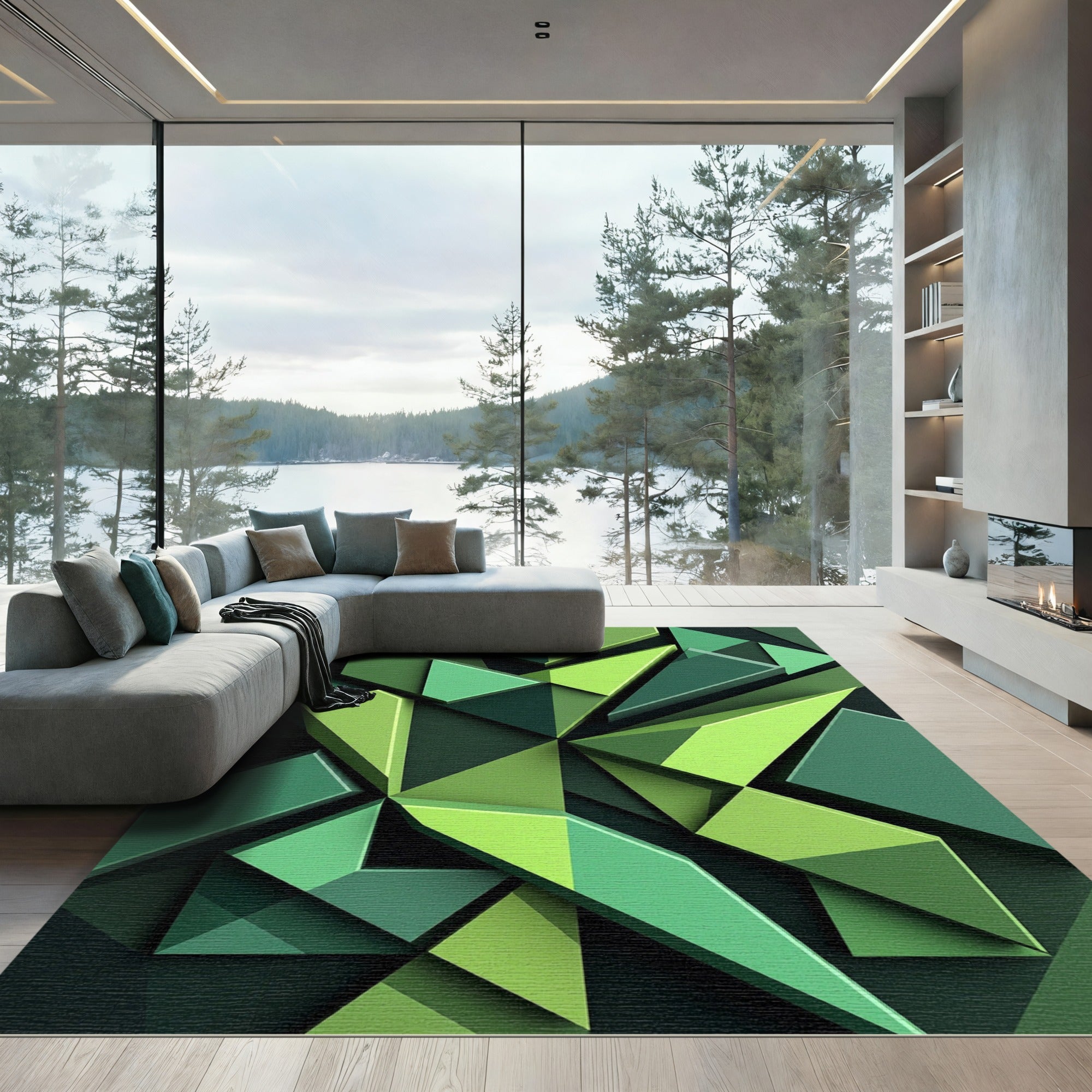 Shades of Green Geometric Prism Rug