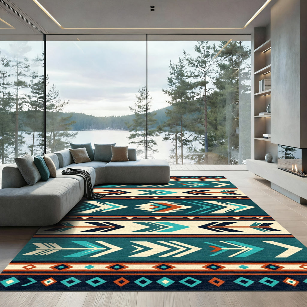 Teal Southwestern Arrow Geometric Area Rug