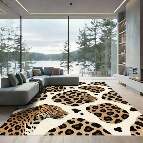 Artistic Leopard Portrait Gold Ochre Rug