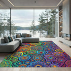 Vibrant Kaleidoscope Geometric Hexagon Mosaic Rug