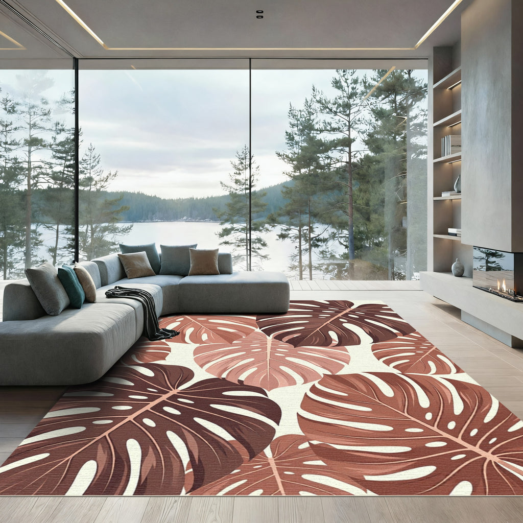 Terracotta Monstera Leaf Arrangement Rug