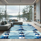 Nautical Blue And White Lighthouse Grid Rug