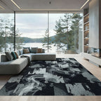 Smoky Monochrome Abstract Checked Tile Rug