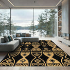 Geometric Tribal Diamond Gold Black Rug