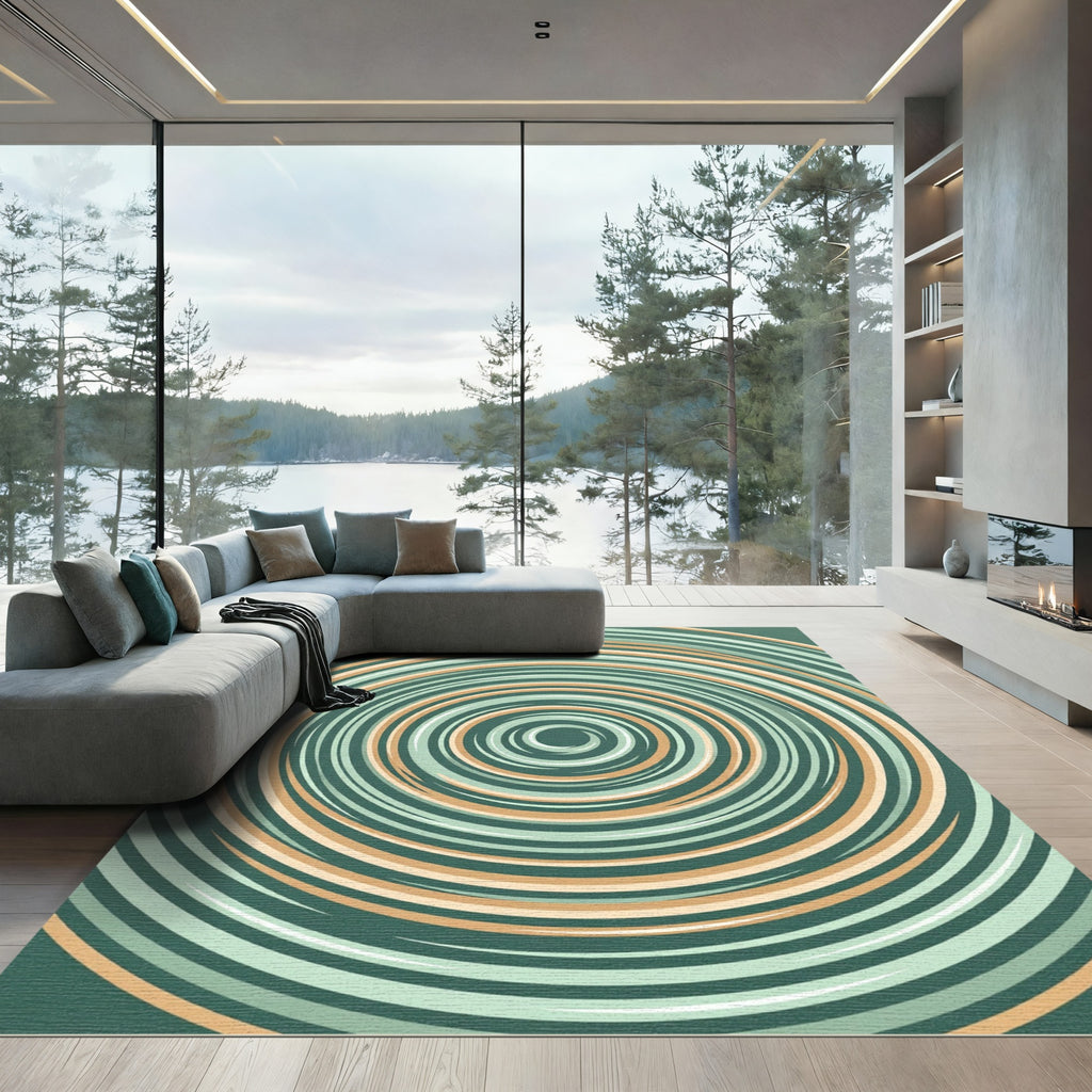 Sage Green and Ochre Concentric Circles Rug