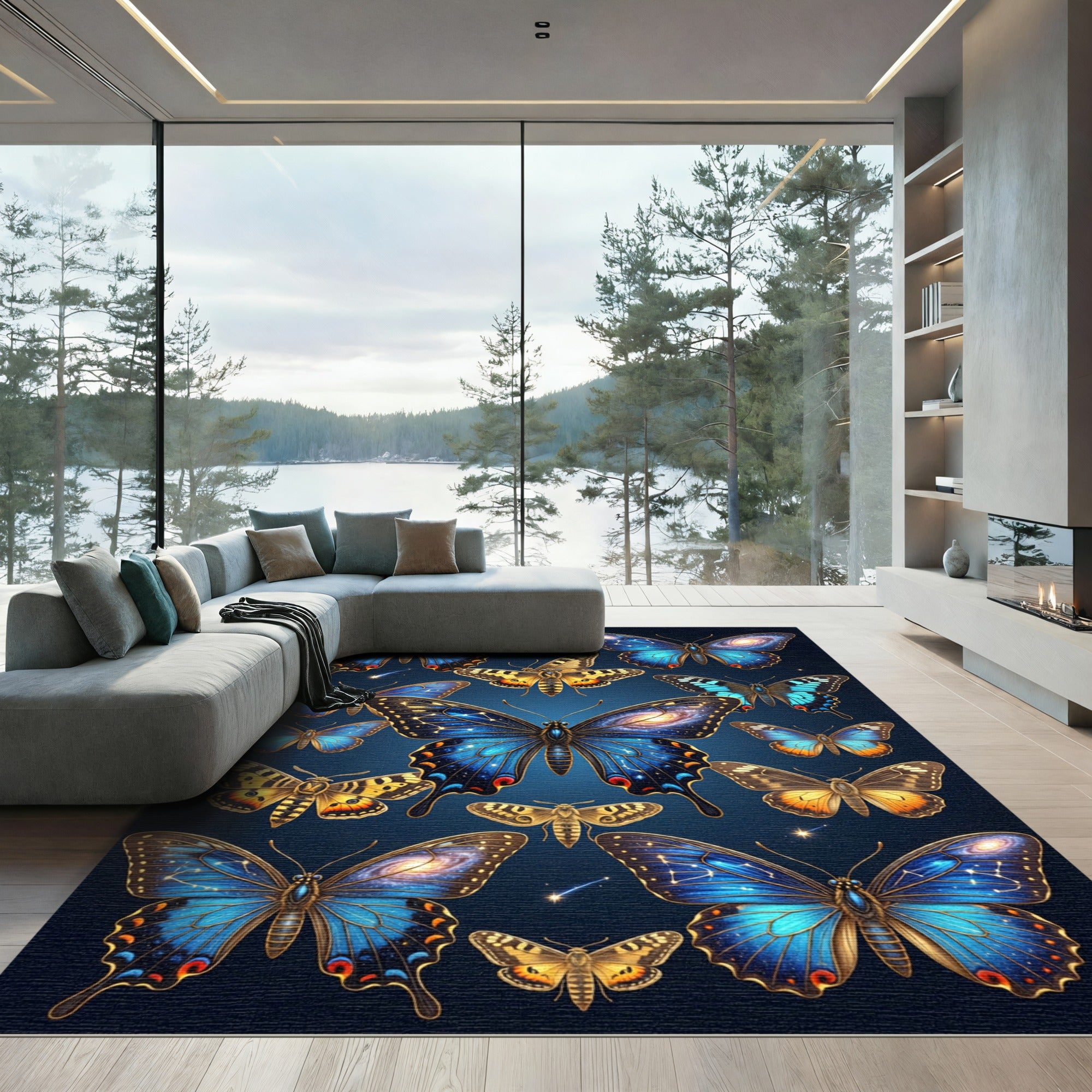 Ethereal Cosmic Butterfly Galaxy Night Sky Rug