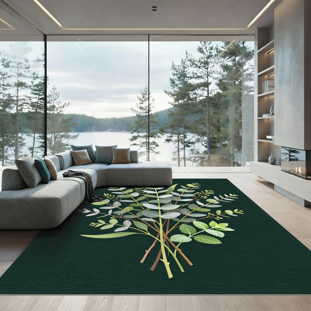Botanical Eucalyptus Fern Foliage Art Rug