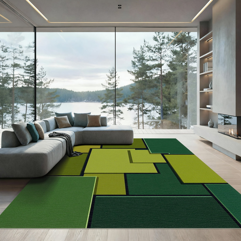 Emerald Green Geometric Overlay Rug