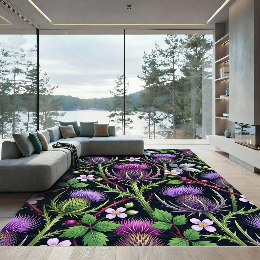 Purple Thistle and Wildflower Garden Rug