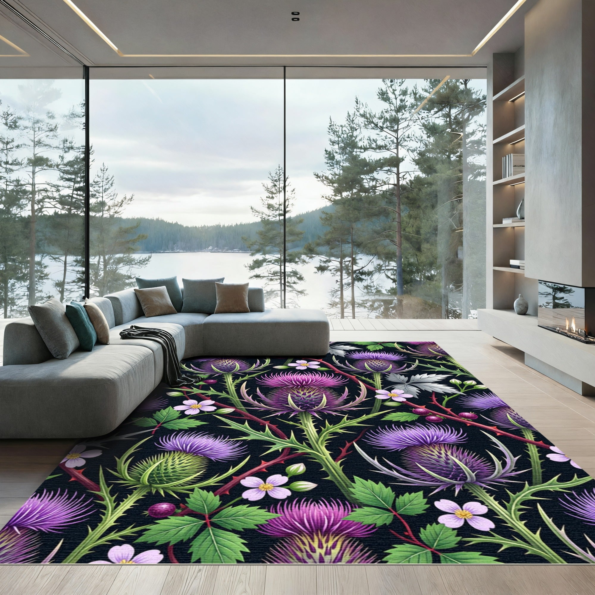 Purple Thistle and Wildflower Garden Rug