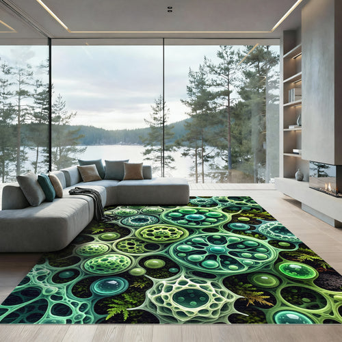 Abstract Microscopic Green Cellular Spheres Rug