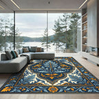 Luxurious Navy Blue Golden Acanthus Scroll Rug