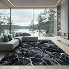 Abstract Black White Geo Marble Rug