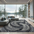 Monochromatic Feather Swirl Composition Rug