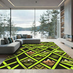 Vibrant Lime Geometric Mountain Landscape Rug