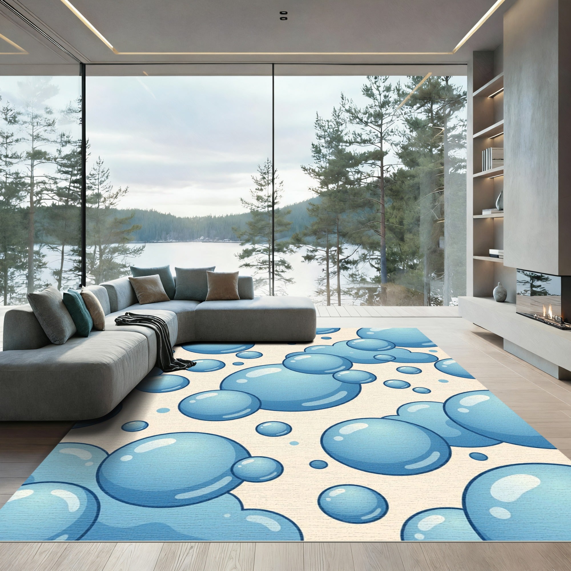 Soft Blue Bubble Cluster Pattern Rug