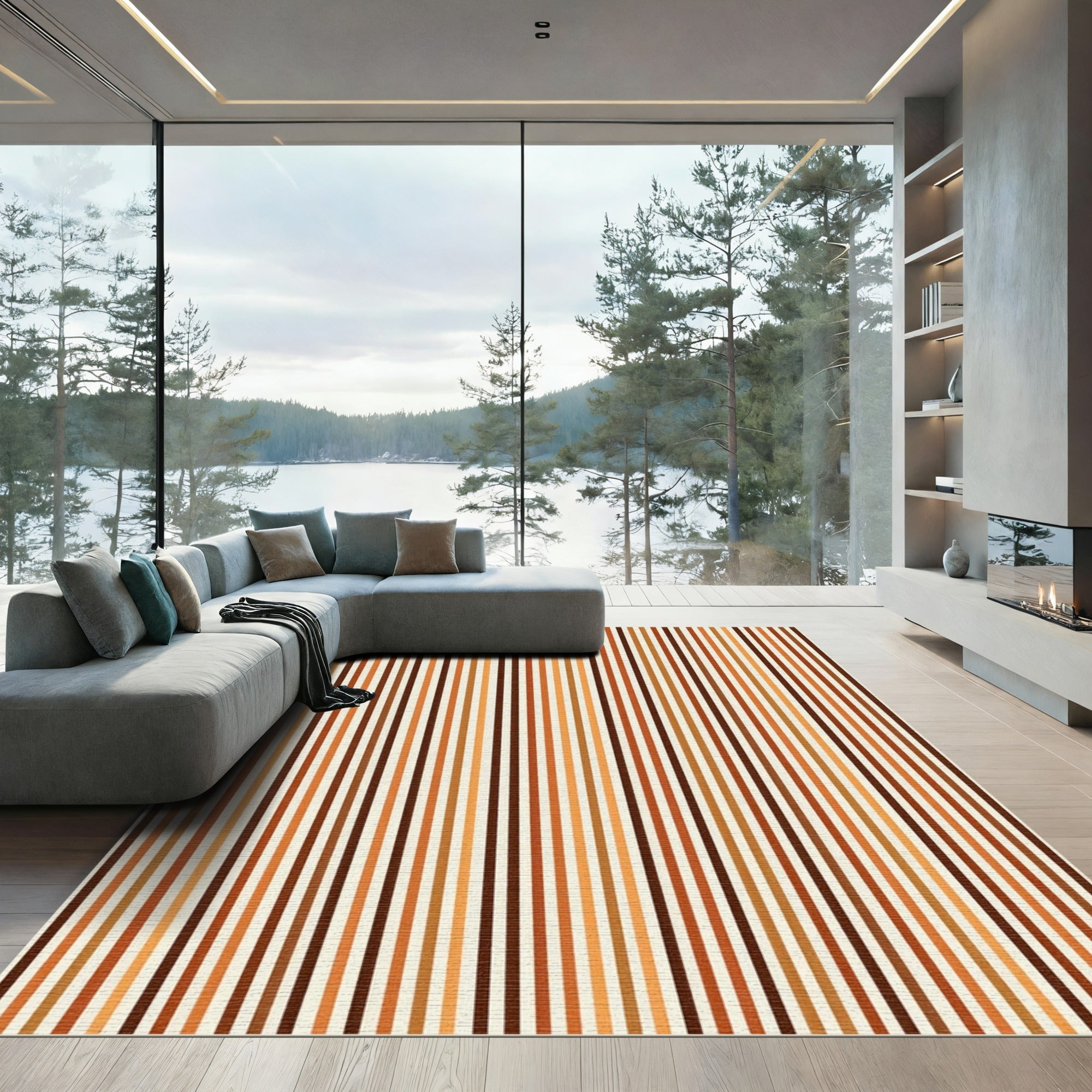 Earthy Autumn Tones Vertical Stripe Rug