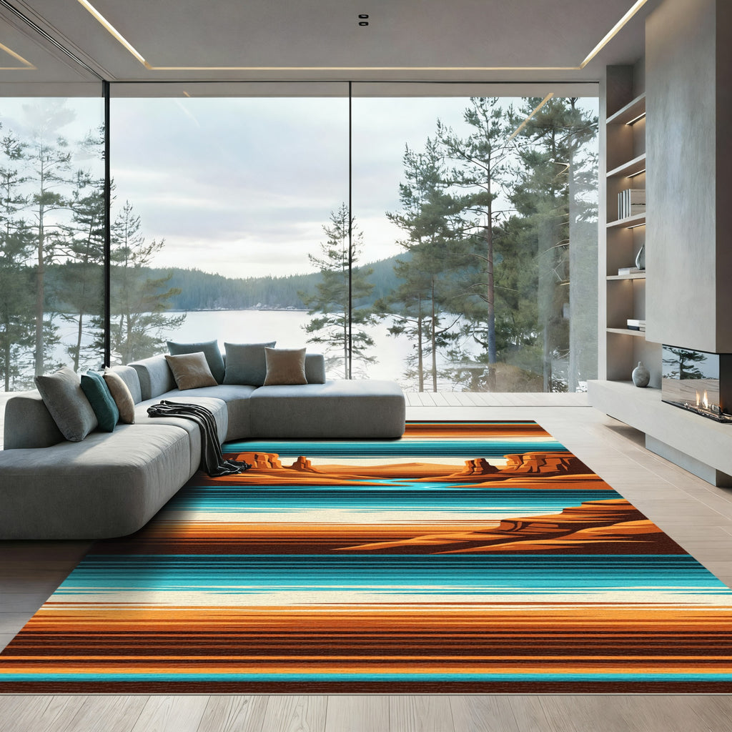 Southwest Desert Canyon Striped Landscape Rug