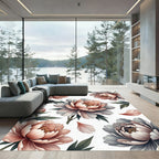 Soft Pink Gray Peony Garden Floral Rug