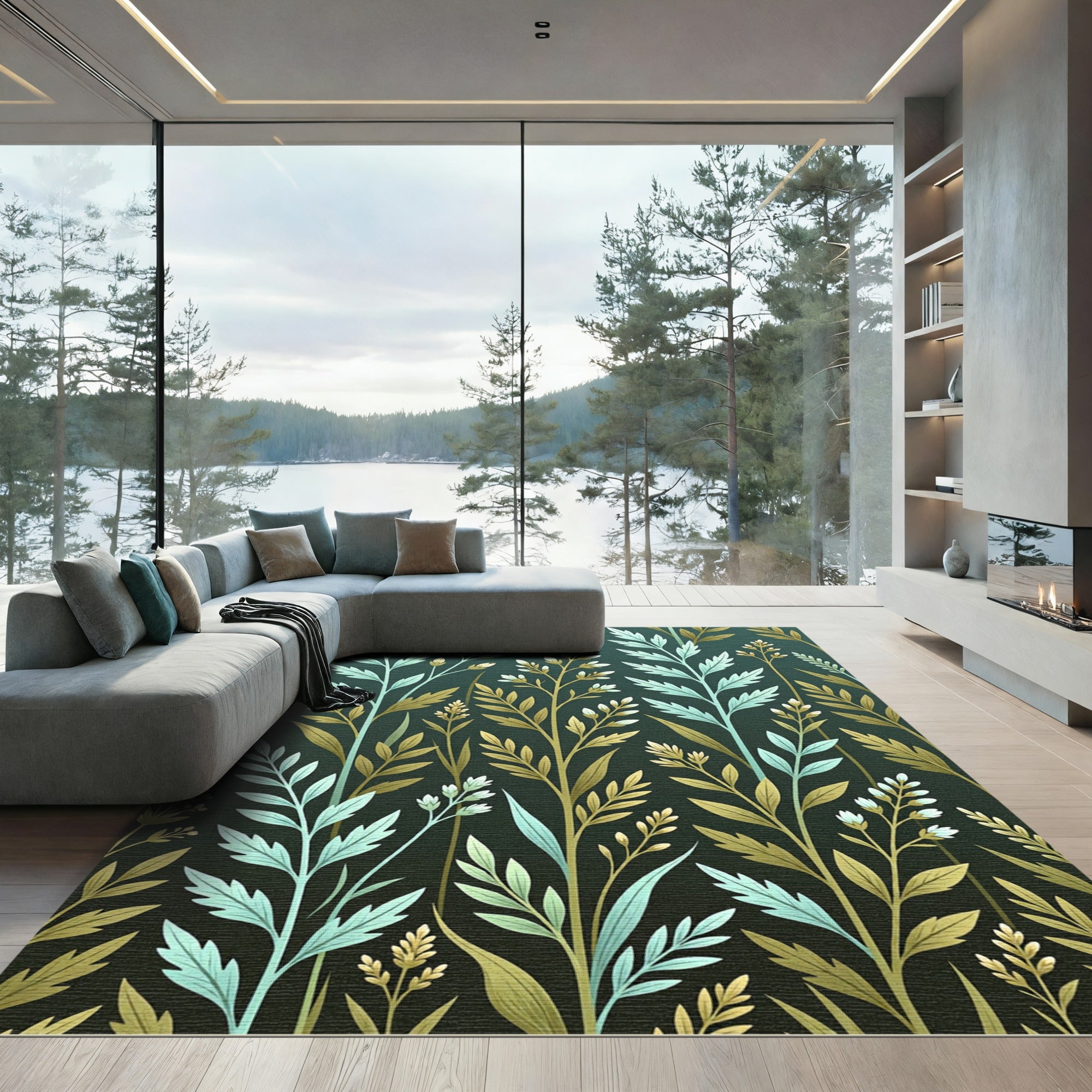 Botanical Sage and Golden Herb Meadow Rug