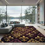 Golden Fleur-de-lis Royal Damask Burgundy Rug