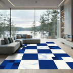 Modern Cobalt and White Geometric Grid Rug