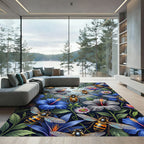 Vibrant Honeybee And Tropical Blossom Garden Rug