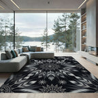 Monochromatic Feather Mandala Starburst Rug