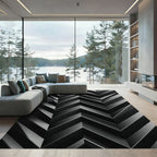 Monochrome Geometric Chevron Abstract Rug