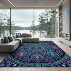 Neon Tribal Mandalas and Celestial Portraits Rug