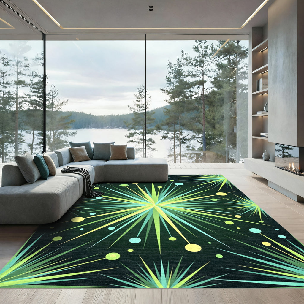 Explosive Neon Starburst Burst Rug