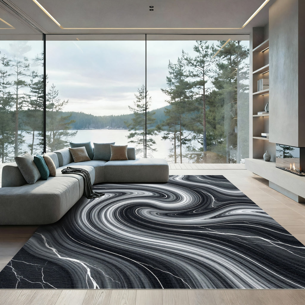Monochromatic Swirl Marble Thunder Rug