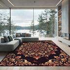 Ornate Gold Floral Damask Medallion Rug