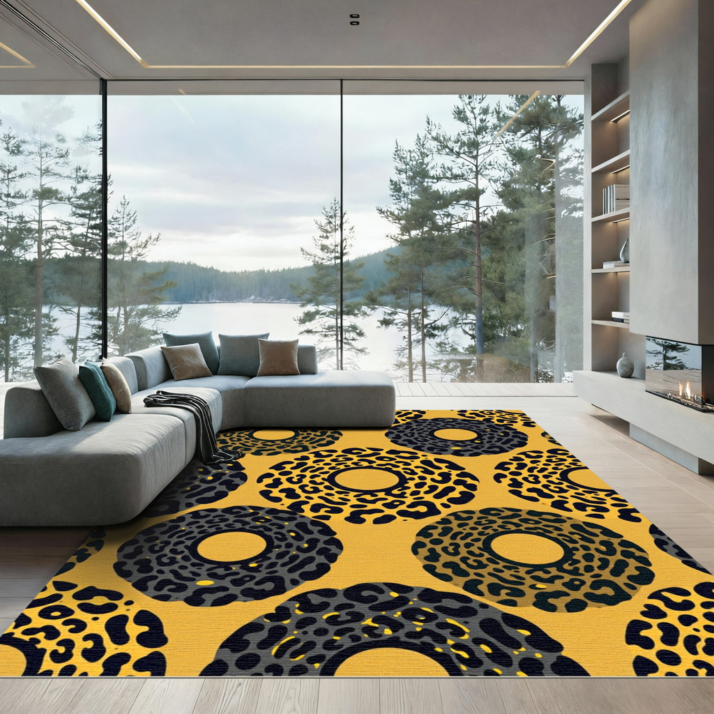 Bold Gold Black Leopard Ring Rug