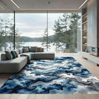 Deep Blue Cloudy Sky Watercolor Rug