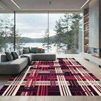 Modern Burgundy and Cream Plaid Grid Rug