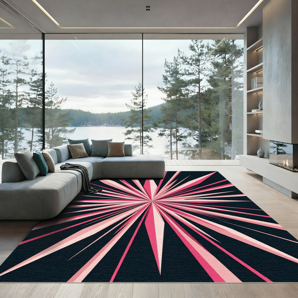 Radiant Pink Sunburst Abstract Rug