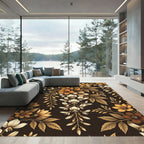 Ornate Ochre Floral Vine Swirls Rug