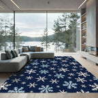 Navy Blue Snowflake Scattered Cluster Rug
