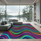 Vibrant Multi-Colored Wavy Rainbow Lines Rug