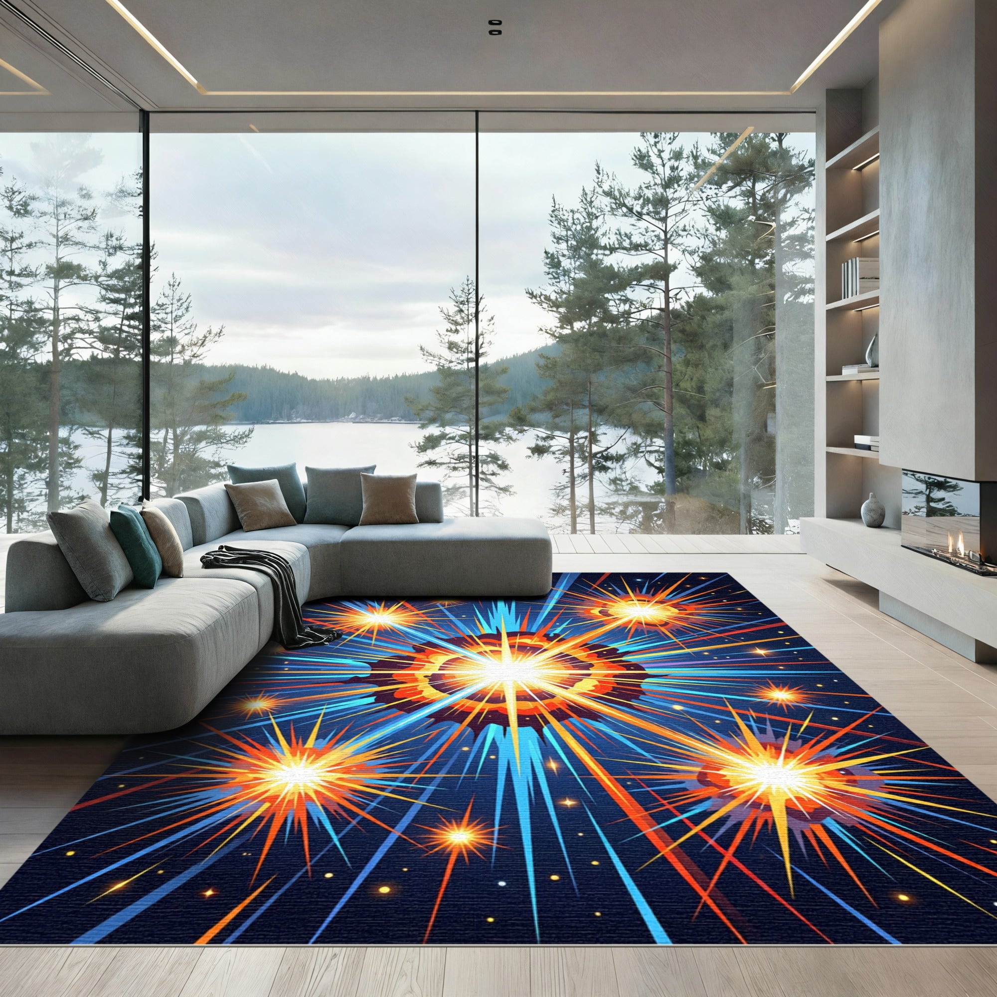 Vibrant Cosmic Starburst Abstract Radiance Rug