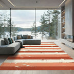 Distressed Burnt Orange and Cream Horizontal Stripe Rug