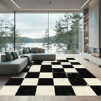 Black White Distressed Checkerboard Splatter Rug